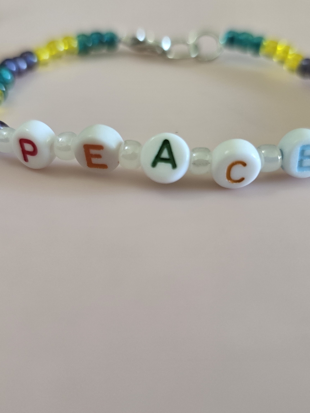 Kids (Adults) 'PEACE' Colorful Beaded Bracelet or Anklet - Multicolor - Picture 3 of 6